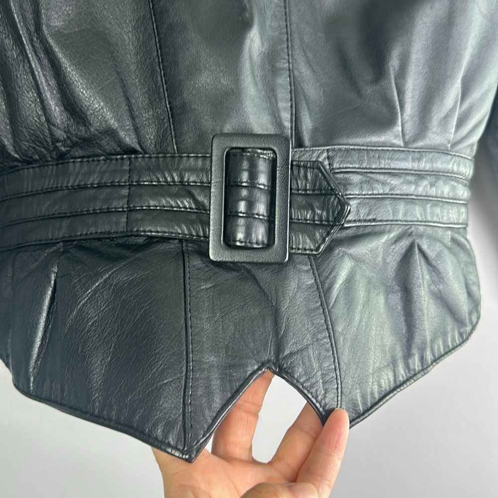 Womens Vintage 80’s Chia Soft Leather Moto Jacket Large Lined Black Coat Glamour - Picture 13 of 16